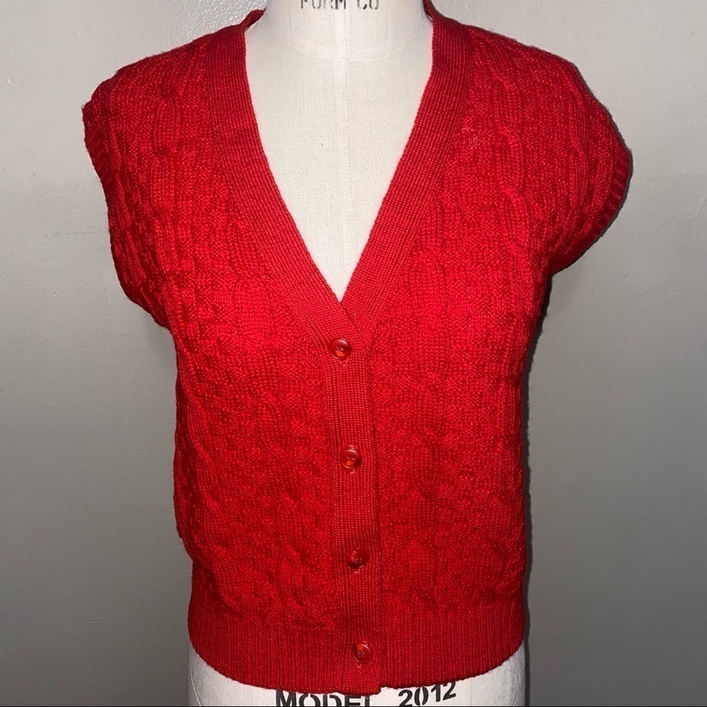Bright Red Wool Knitted Pendleton Sweater Vest Me… - image 1